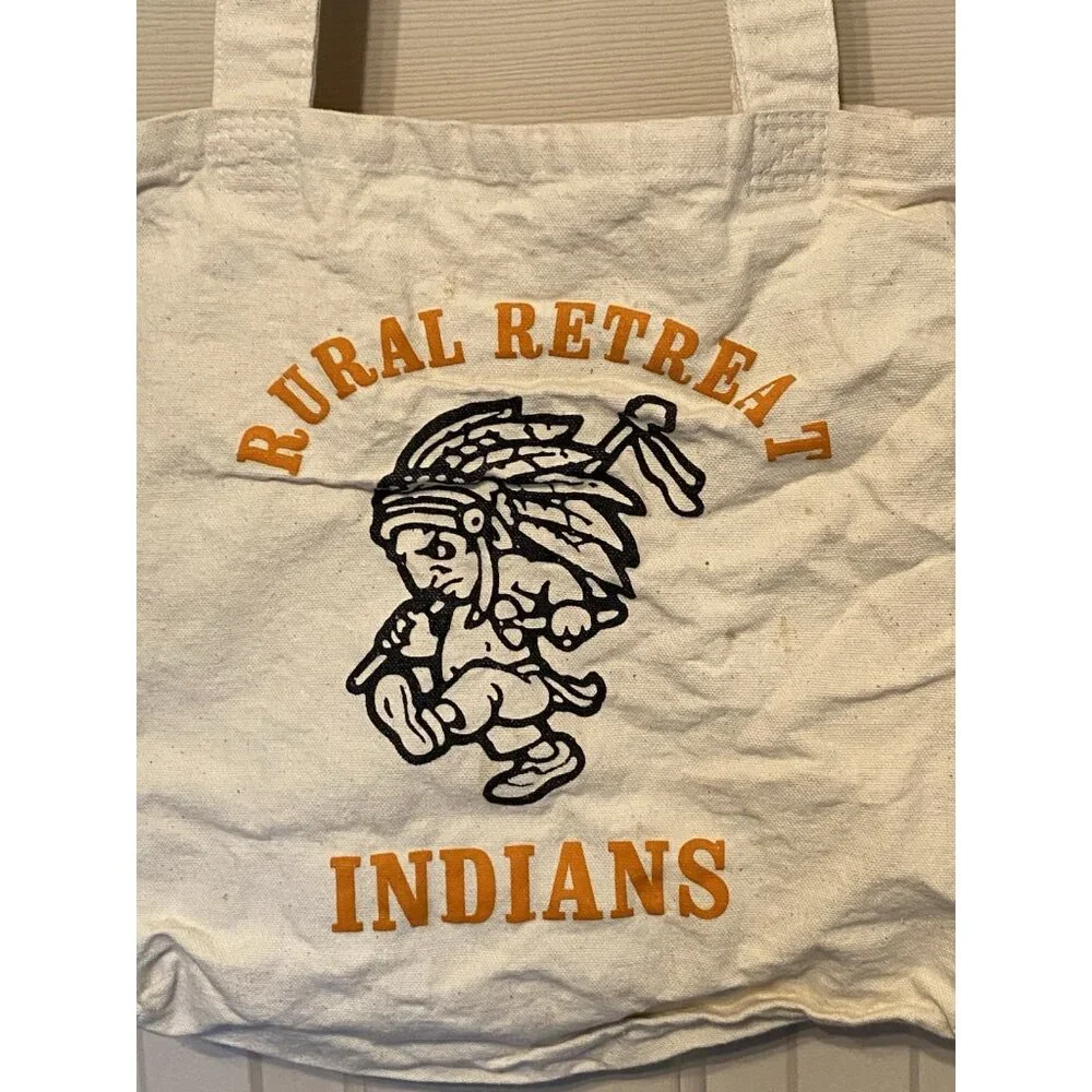Rural Retreat Indians White Canvas Tote Bag Made in USA 12x11x4 Vintage 90's
